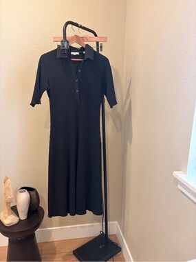 Vince Blue Ribbed Polo Midi Dress